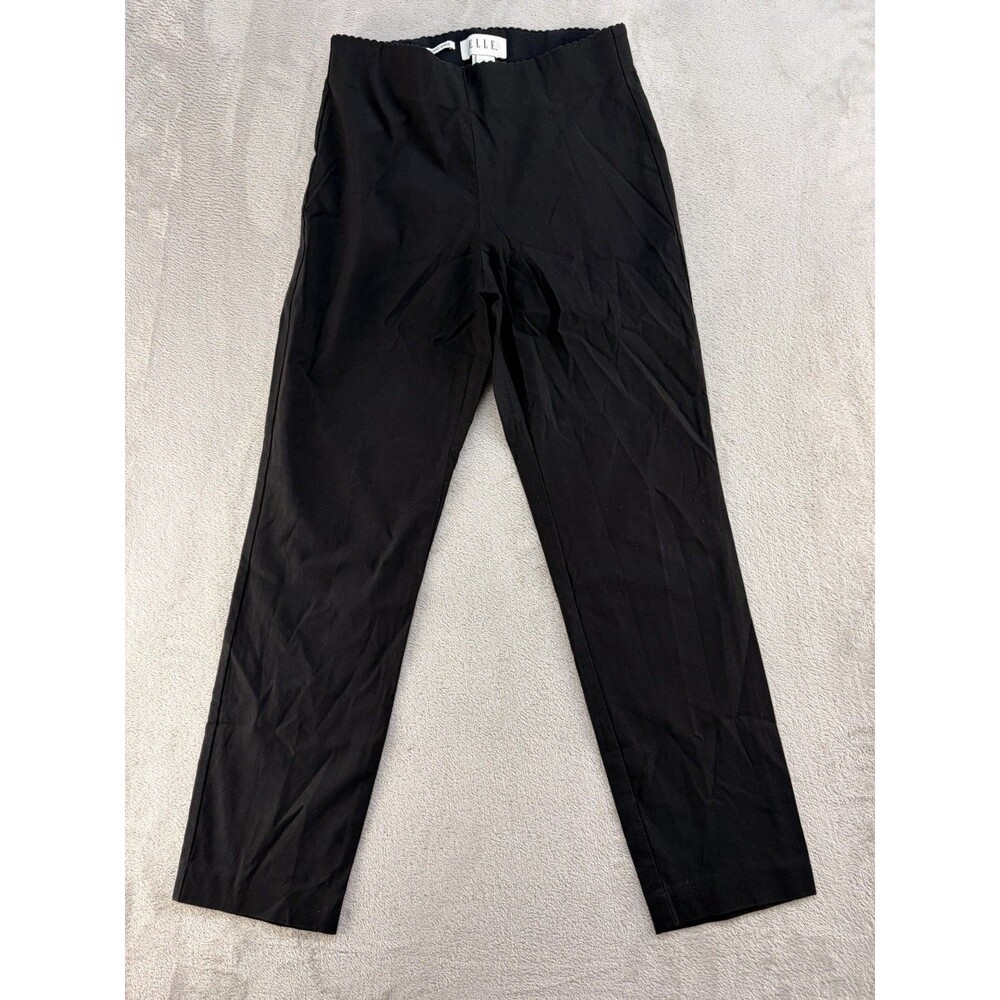 Elle Pants Womens Small Black Pull On Skinny Fit Ankle Scalloped Waist